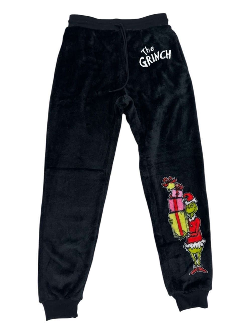 The Grinch Black Velour Jogger Pajama Pants Christmas Small Medium NWT